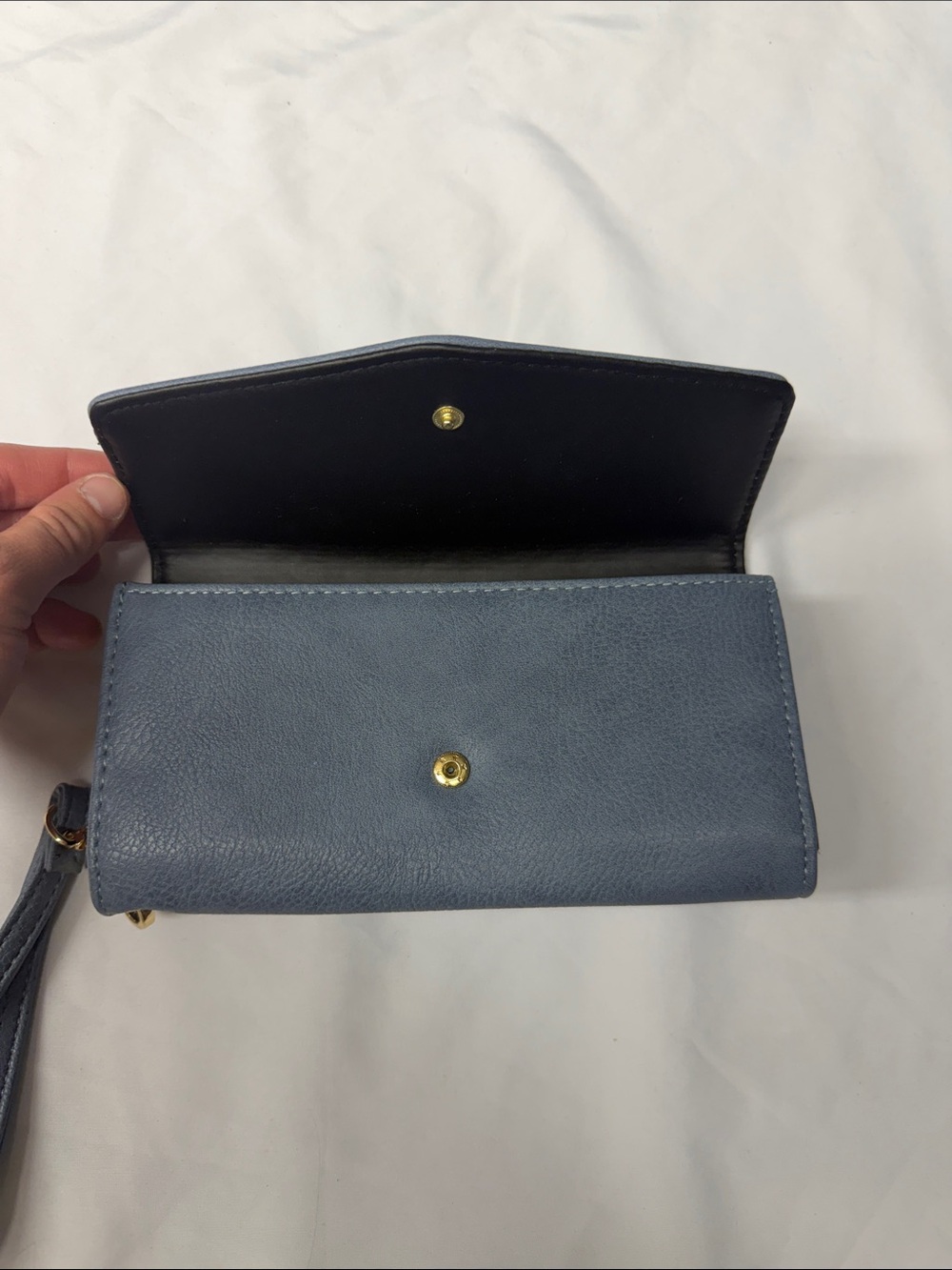 Michael Kors Denim Blue Wristlet Clutch with Gold 'M' Emblem - Picture 3 of 4